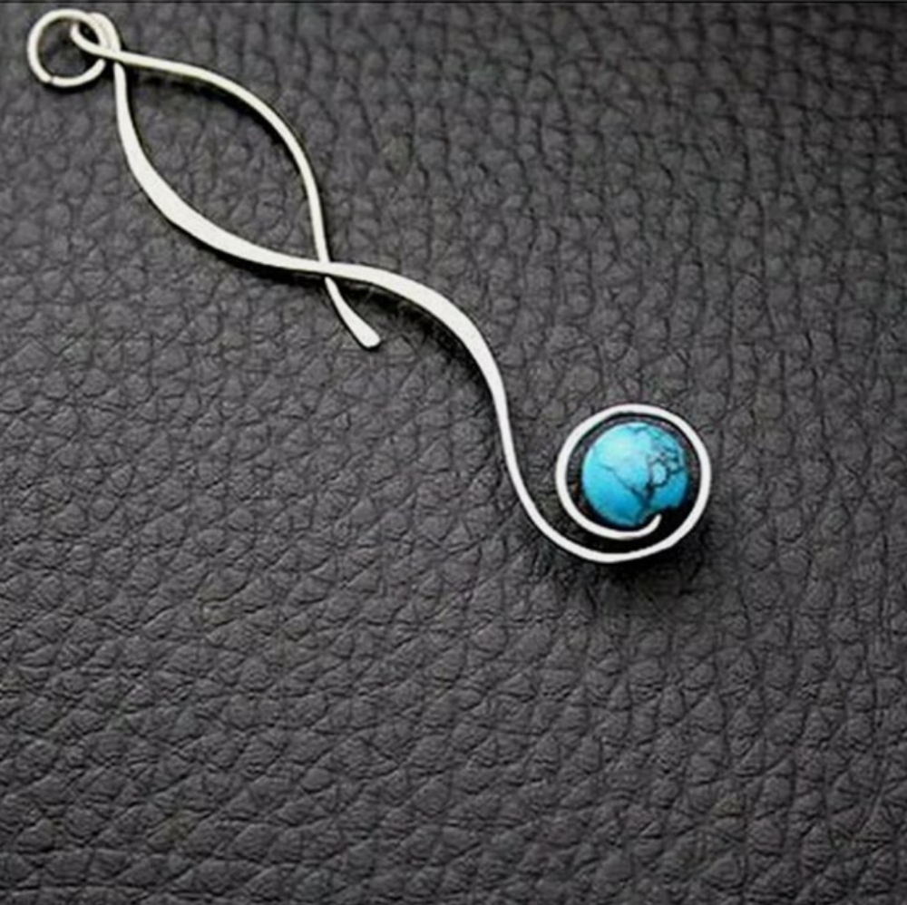 Silver Drop Turquoise Earrings - Picture 4 of 4